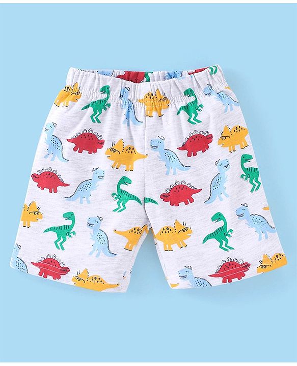 Babyhug Cotton Half Sleeves Night Suit Dino Print- Navy & Ecru
