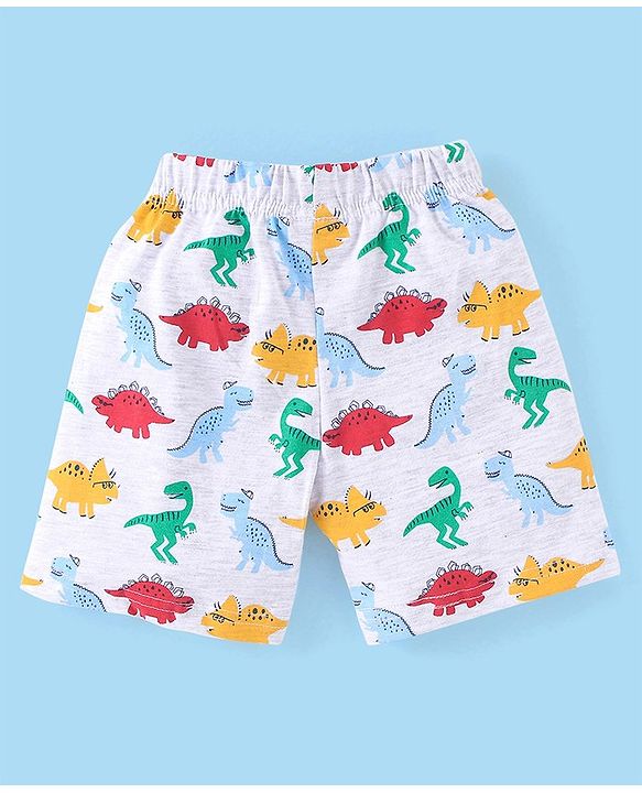 Babyhug Cotton Half Sleeves Night Suit Dino Print- Navy & Ecru