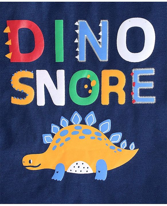 Babyhug Cotton Half Sleeves Night Suit Dino Print- Navy & Ecru