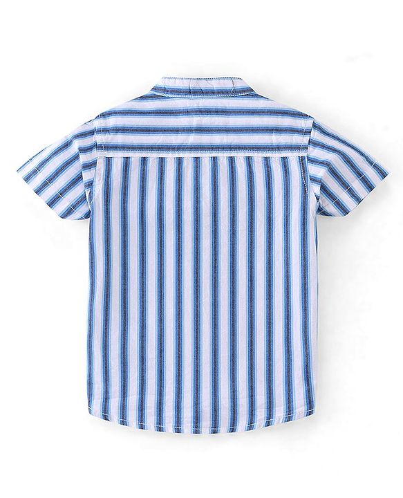Babyhug 100% Cotton Half Sleeves Mandarin Collar Striped Kurta Shirt - Blue