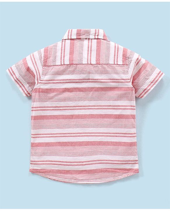 Babyhug 100% Cotton Half Sleeves Striped Shirt- Red
