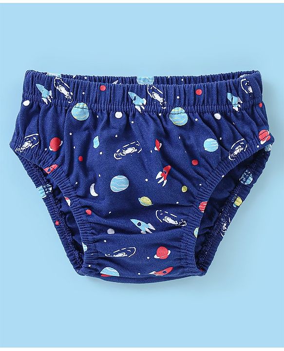 Babyhug 100% Cotton Antibacterial Space Print Briefs Pack of 5 - Blue & Red
