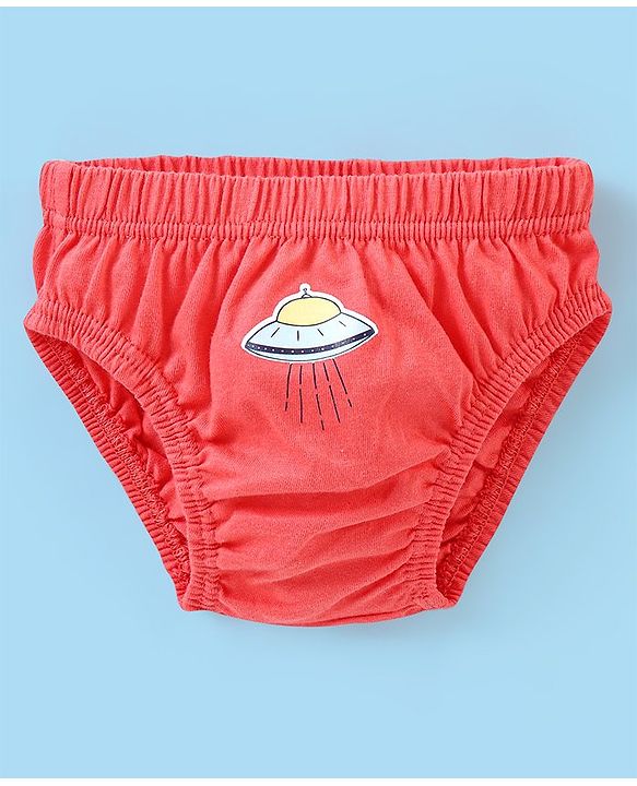 Babyhug 100% Cotton Antibacterial Space Print Briefs Pack of 5 - Blue & Red