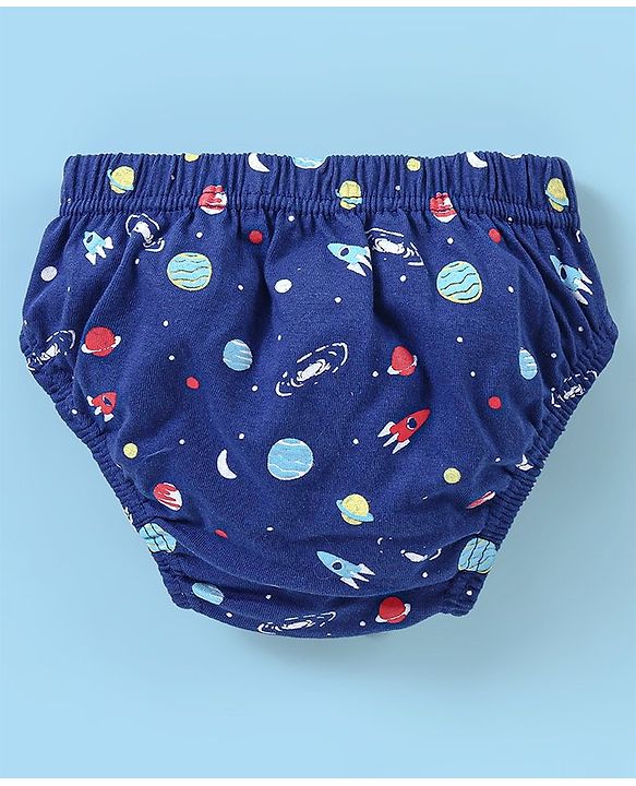 Babyhug 100% Cotton Antibacterial Space Print Briefs Pack of 5 - Blue & Red