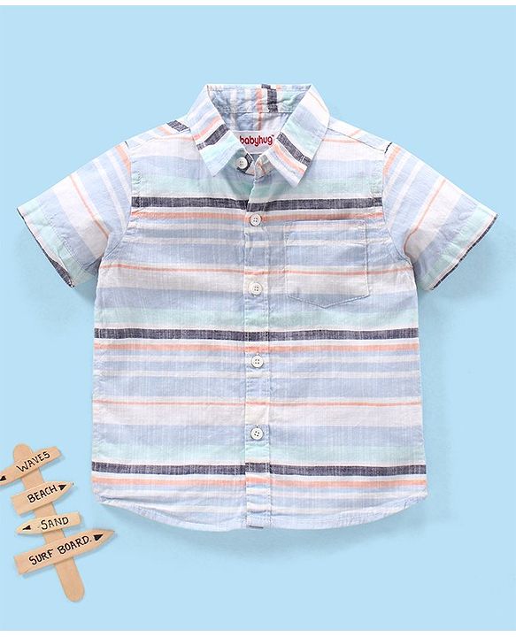 Babyhug 100% Cotton Woven Half Sleeves Regular Collar Striped Shirt - Multicolour