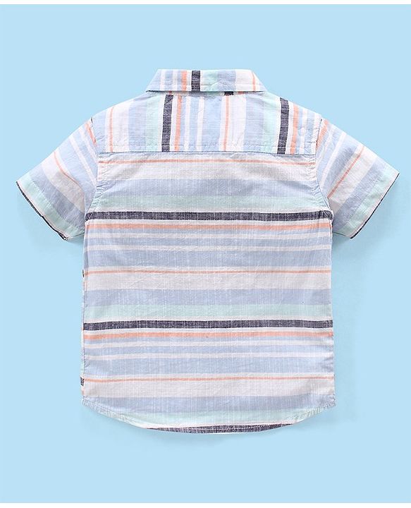 Babyhug 100% Cotton Woven Half Sleeves Regular Collar Striped Shirt - Multicolour