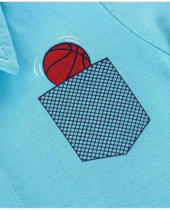 Babyhug 100% Cotton Knit Half Sleeves Shirt Basketball Embroidery - Blue