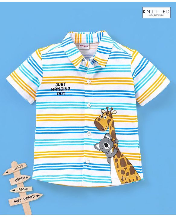 Babyhug 100% Cotton Half Sleeves Striped Shirt - Blue