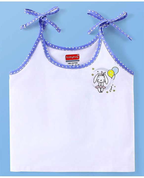 Babyhug 100% Cotton Tie Knot Sleeveless Jhablas Bunny & Elephant Print Pack of 5- White