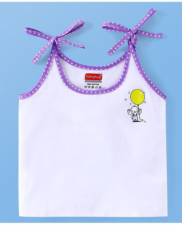 Babyhug 100% Cotton Tie Knot Sleeveless Jhablas Bunny & Elephant Print Pack of 5- White