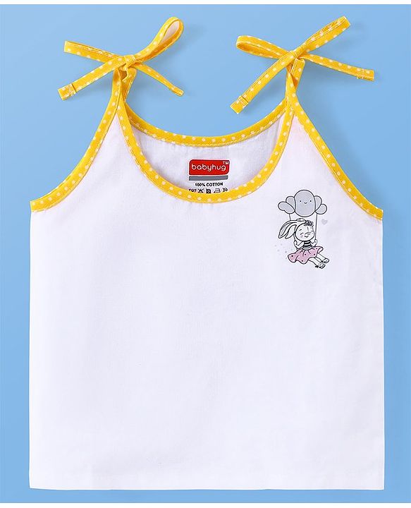 Babyhug 100% Cotton Tie Knot Sleeveless Jhablas Bunny & Elephant Print Pack of 5- White