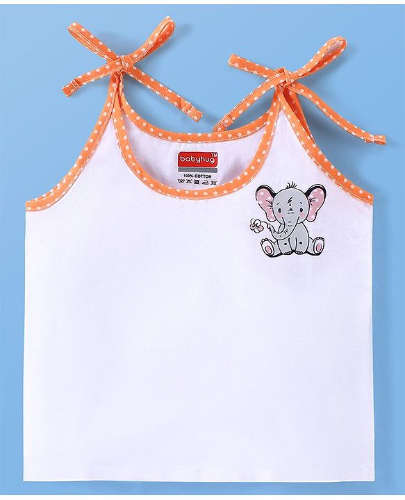 Babyhug 100% Cotton Tie Knot Sleeveless Jhablas Bunny & Elephant Print Pack of 5- White