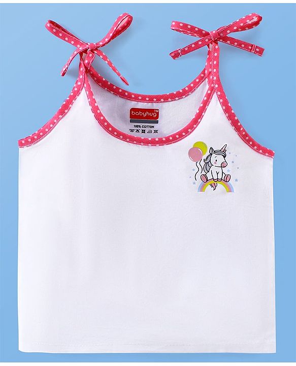 Babyhug 100% Cotton Tie Knot Sleeveless Jhablas Bunny & Elephant Print Pack of 5- White