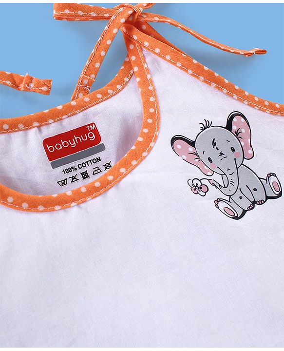Babyhug 100% Cotton Tie Knot Sleeveless Jhablas Bunny & Elephant Print Pack of 5- White