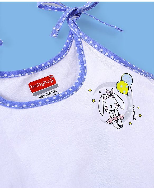 Babyhug 100% Cotton Tie Knot Sleeveless Jhablas Bunny & Elephant Print Pack of 5- White
