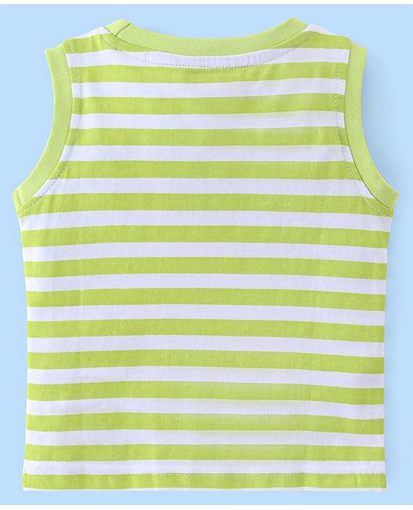 Babyhug Cotton Sleeveless T-Shirt With Stripes & Fox Print - Green