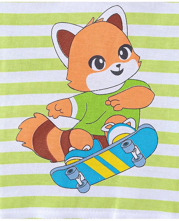 Babyhug Cotton Sleeveless T-Shirt With Stripes & Fox Print - Green