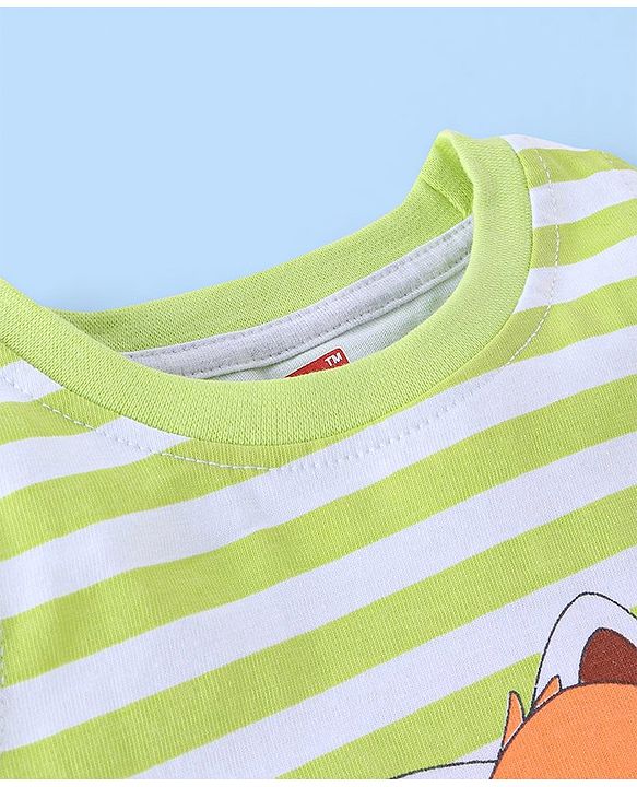 Babyhug Cotton Sleeveless T-Shirt With Stripes & Fox Print - Green
