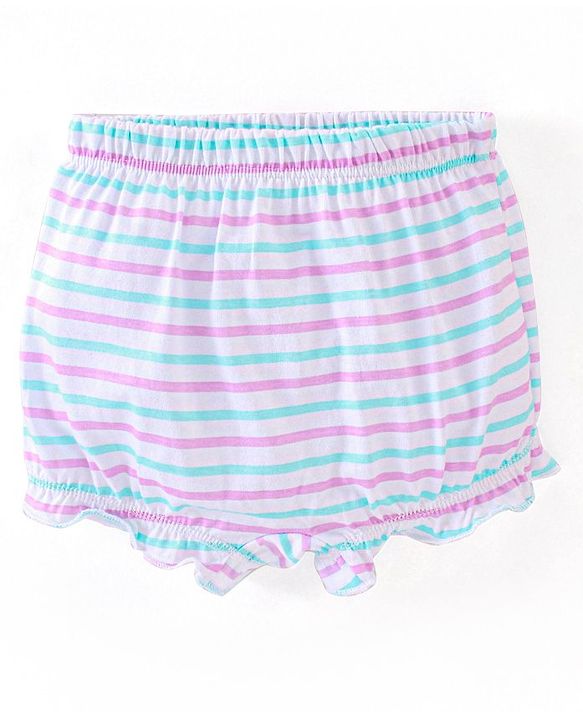 Babyhug 100% Cotton Knit Bloomers Stripes & Kitty Print Pack of 3 - Pink & Turquoise