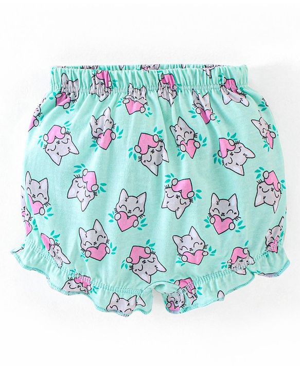 Babyhug 100% Cotton Knit Bloomers Stripes & Kitty Print Pack of 3 - Pink & Turquoise