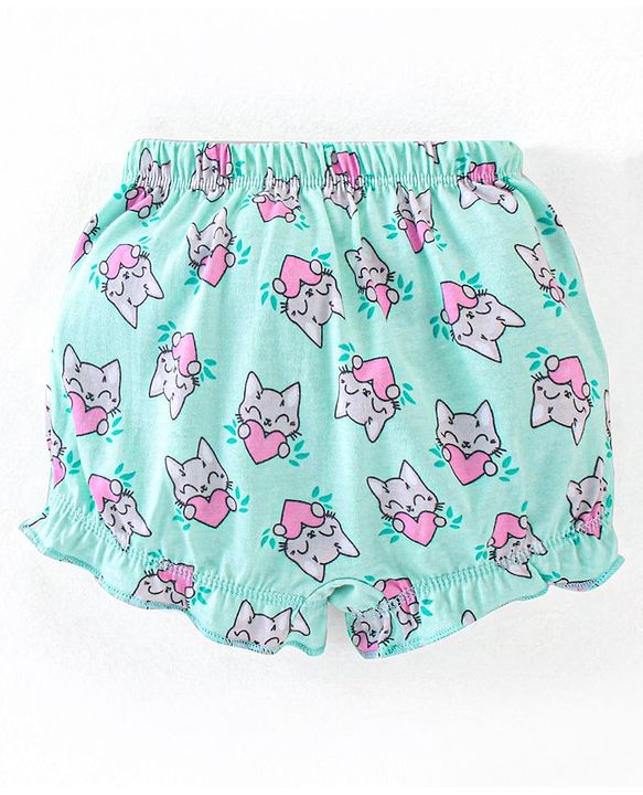 Babyhug 100% Cotton Knit Bloomers Stripes & Kitty Print Pack of 3 - Pink & Turquoise