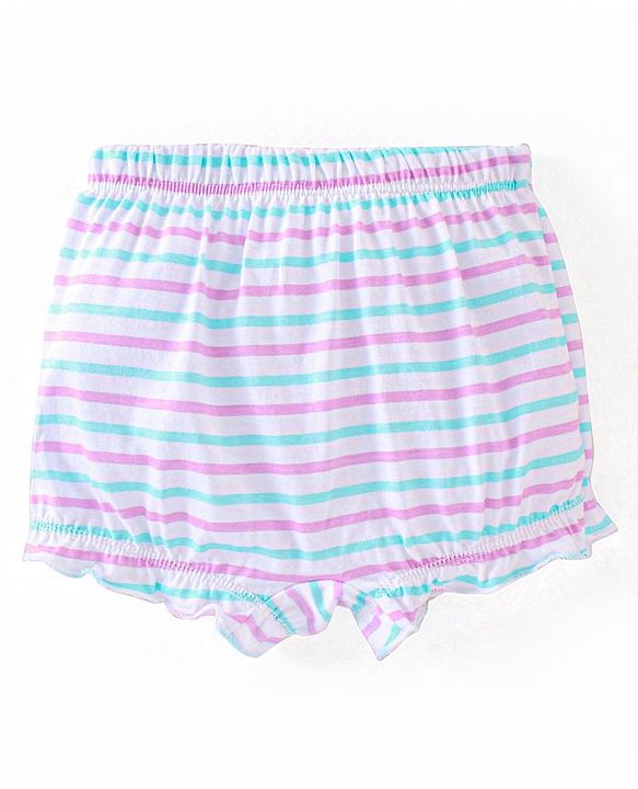 Babyhug 100% Cotton Knit Bloomers Stripes & Kitty Print Pack of 3 - Pink & Turquoise