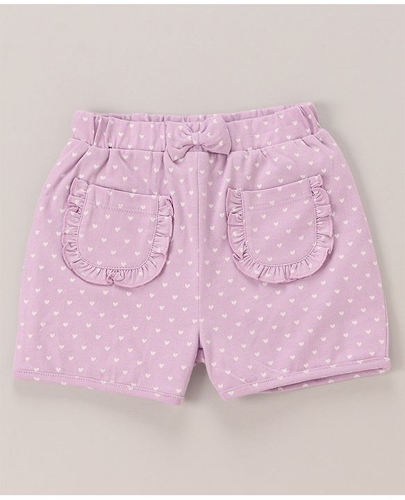 Babyhug 100% Cotton Knit Half Sleeves Top & Shorts Set Text Print - White & Lilac