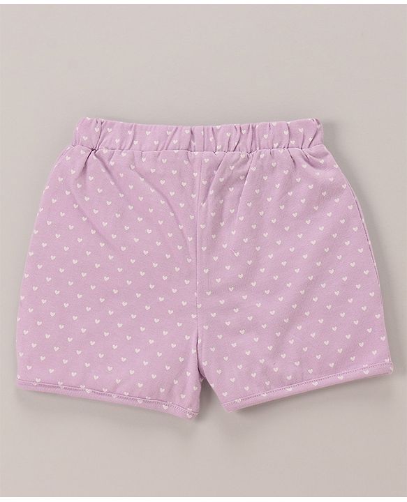 Babyhug 100% Cotton Knit Half Sleeves Top & Shorts Set Text Print - White & Lilac