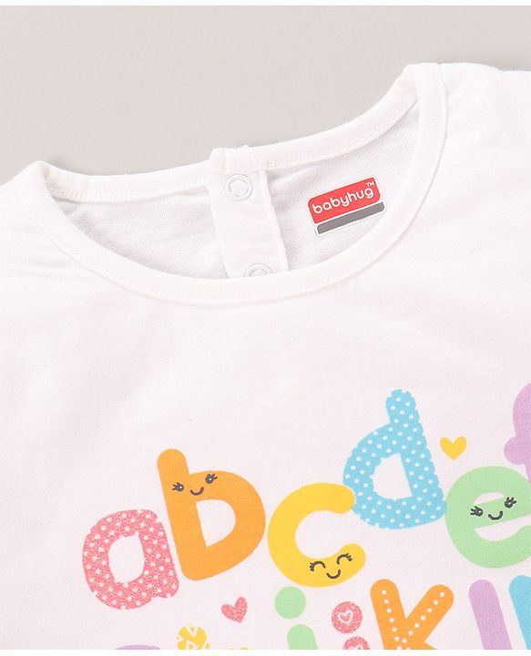 Babyhug 100% Cotton Knit Half Sleeves Top & Shorts Set Text Print - White & Lilac