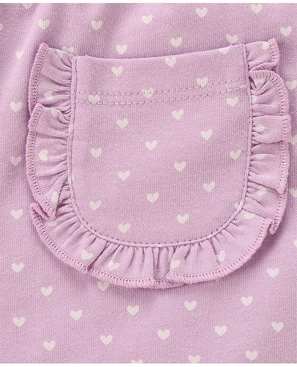 Babyhug 100% Cotton Knit Half Sleeves Top & Shorts Set Text Print - White & Lilac