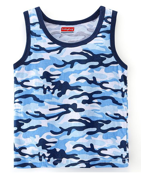 Babyhug 100% Cotton Sleeveless Sando Camo & Text Print Pack of 2 - Navy Blue