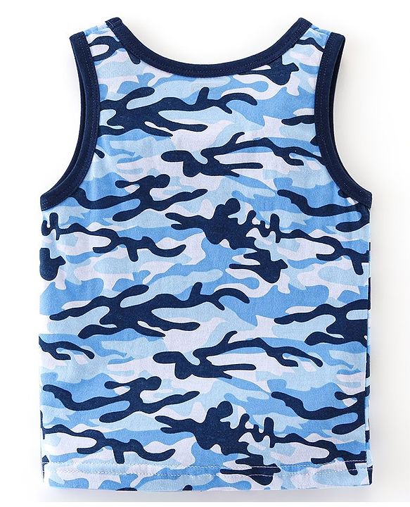Babyhug 100% Cotton Sleeveless Sando Camo & Text Print Pack of 2 - Navy Blue