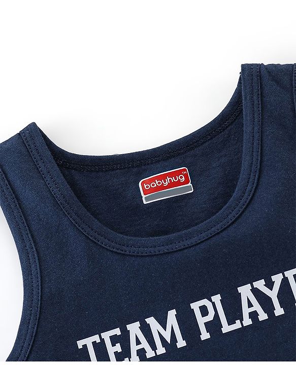 Babyhug 100% Cotton Sleeveless Sando Camo & Text Print Pack of 2 - Navy Blue