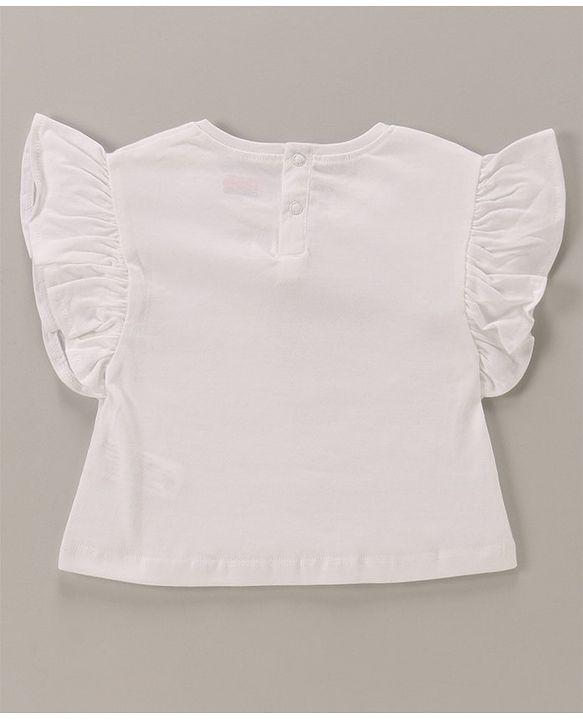 Babyhug 100% Cotton Knit Frill Sleeves Top & Shorts Set with Bow Applique & Butterfly Print - White & Lilac