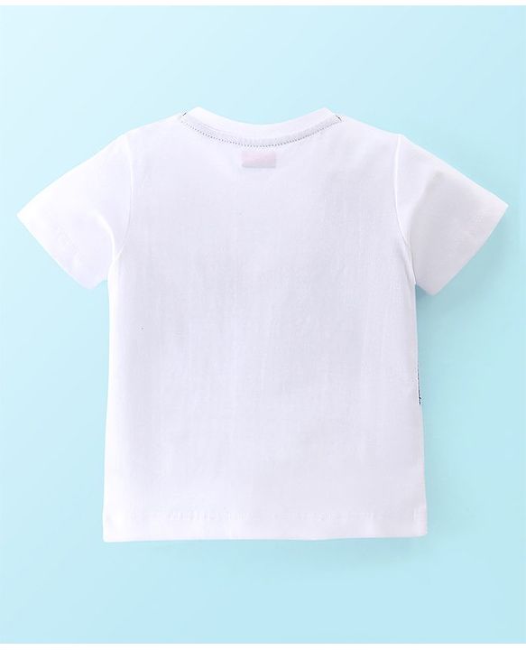 Babyhug Cotton Knit Half Sleeves T-Shirt & Shorts Waistcoat Print - White & Blue