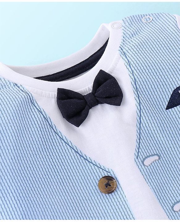 Babyhug Cotton Knit Half Sleeves T-Shirt & Shorts Waistcoat Print - White & Blue