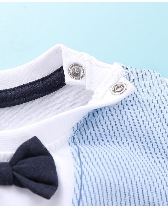 Babyhug Cotton Knit Half Sleeves T-Shirt & Shorts Waistcoat Print - White & Blue