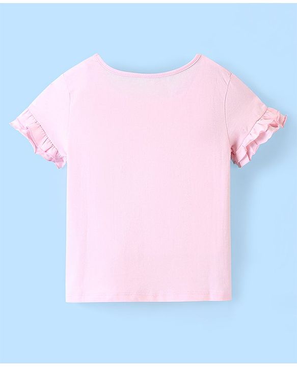 Pine Kids 100% Cotton Knit Half Sleeves Biowashed T-Shirt Text Print - Crystal Pink