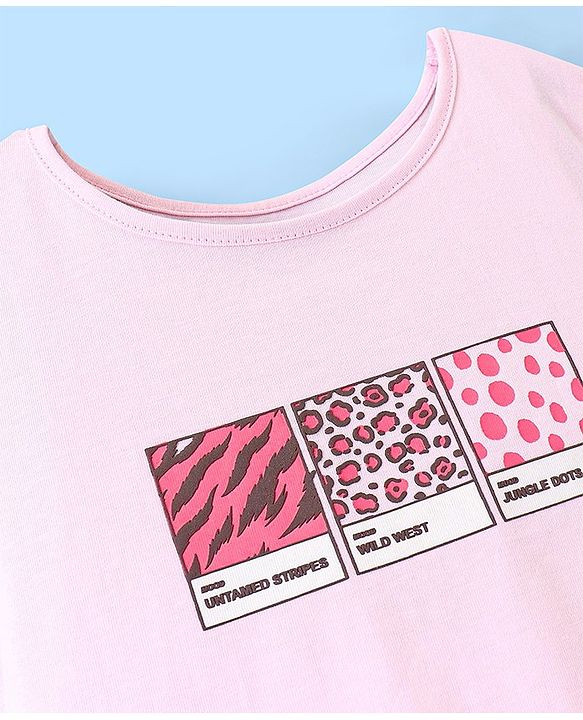 Pine Kids 100% Cotton Knit Half Sleeves Biowashed T-Shirt Text Print - Crystal Pink