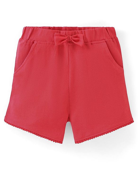 Babyhug 100% Cotton Knit Sleeveless Striped Top & Shorts Set with Bow Applique Cherry Print - Blue & Red