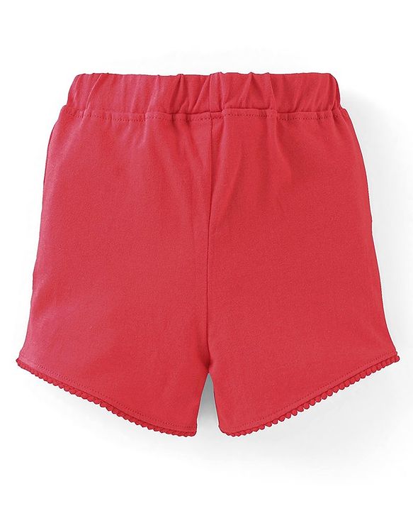 Babyhug 100% Cotton Knit Sleeveless Striped Top & Shorts Set with Bow Applique Cherry Print - Blue & Red