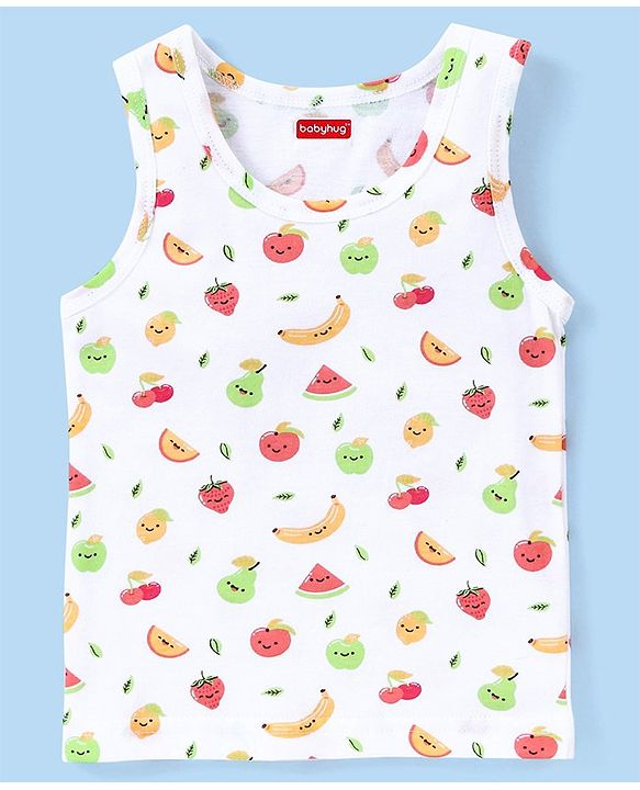 Babyhug 100% Cotton Sleeveless Sando Orange Print Pack of 3 - White & Blue