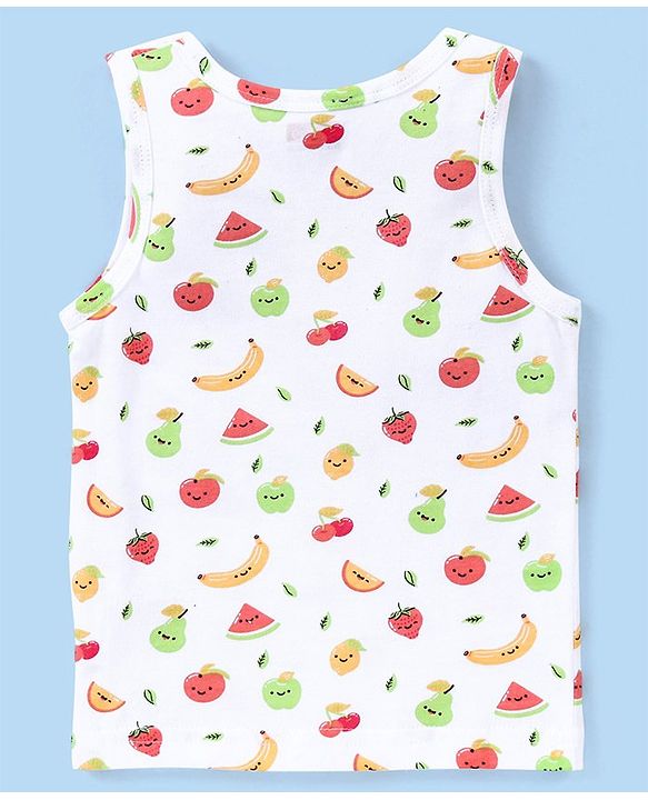 Babyhug 100% Cotton Sleeveless Sando Orange Print Pack of 3 - White & Blue