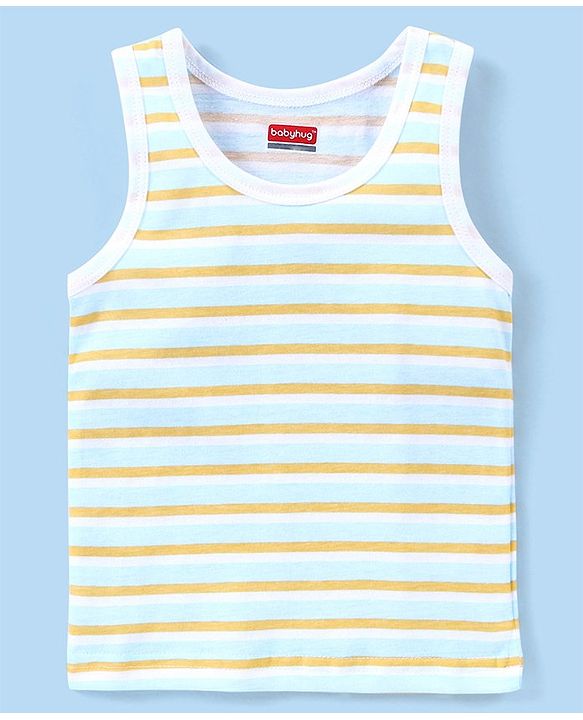 Babyhug 100% Cotton Sleeveless Sando Orange Print Pack of 3 - White & Blue