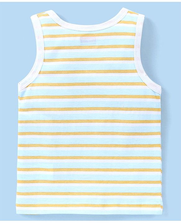 Babyhug 100% Cotton Sleeveless Sando Orange Print Pack of 3 - White & Blue