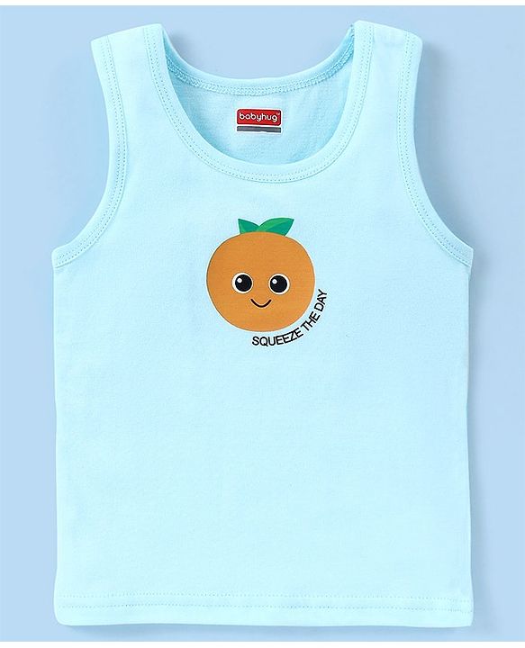 Babyhug 100% Cotton Sleeveless Sando Orange Print Pack of 3 - White & Blue