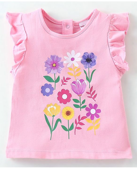 Babyhug 100% Cotton Knit Sleeveless Top and Skirt Set Floral Print - Blue & White
