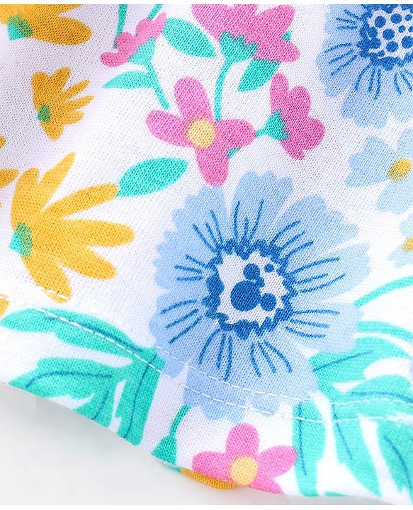 Babyhug 100% Cotton Knit Sleeveless Top and Skirt Set Floral Print - Blue & White