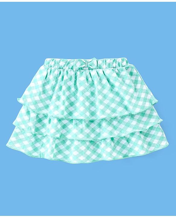 Babyhug 100% Cotton Knit Cap Sleeves Top & Layered Skirt Set Picnic Basket Print- White & Turquoise