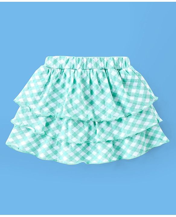 Babyhug 100% Cotton Knit Cap Sleeves Top & Layered Skirt Set Picnic Basket Print- White & Turquoise